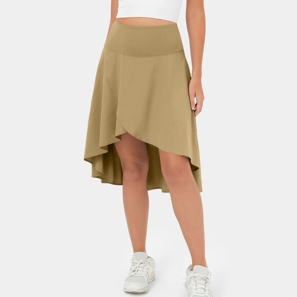 Halara Breezeful High Waisted Asymmetric Ruffle High Low 2-in-1 XL gold Skirt - Picture 3 of 3